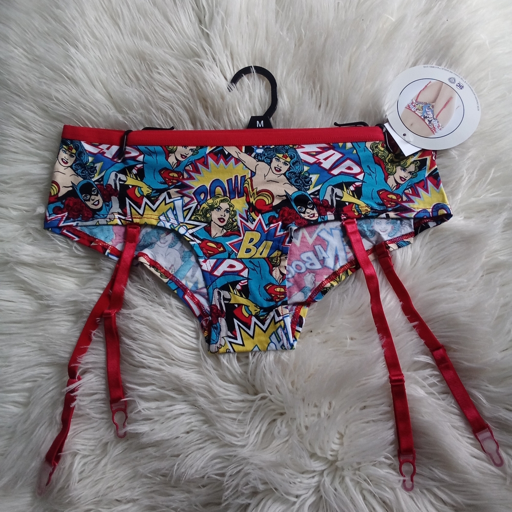 DC Comics Colorful Wonder Woman Panties with Red Garter Straps